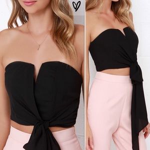 LULU’S Be My Guest Black Strapless Crop Top Black Sz XS